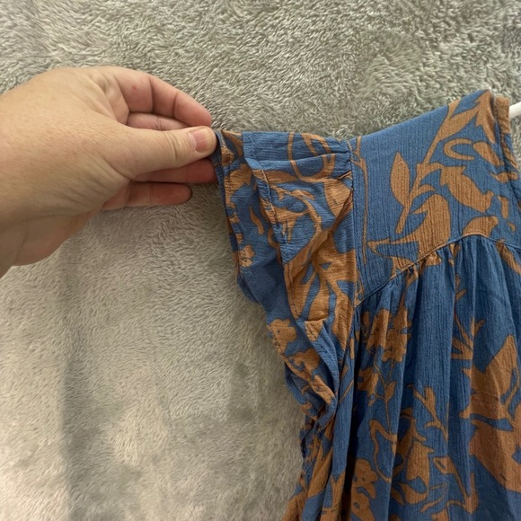 Market & Spruce Blue Brown Floral Flutter Sleeve 2X Boho Cottagecore Peasant - Picture 5 of 9
